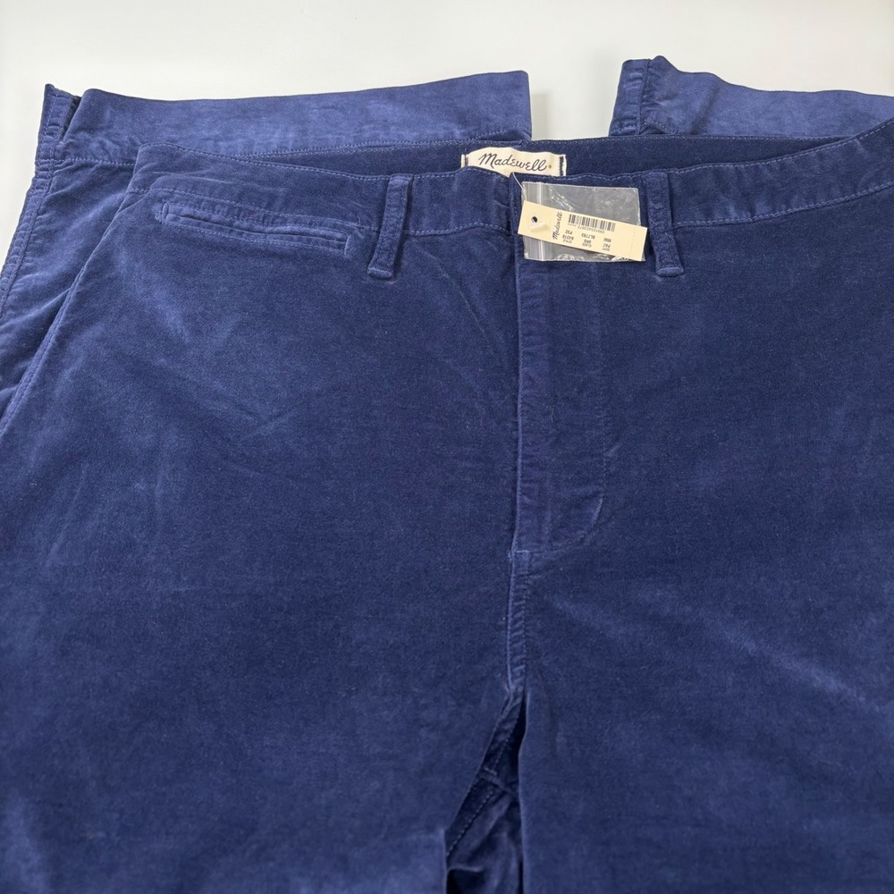 Madewell Womens 32P Blue Velvet Wide Leg Crop Pants NEW High Rise K4318 Stretch